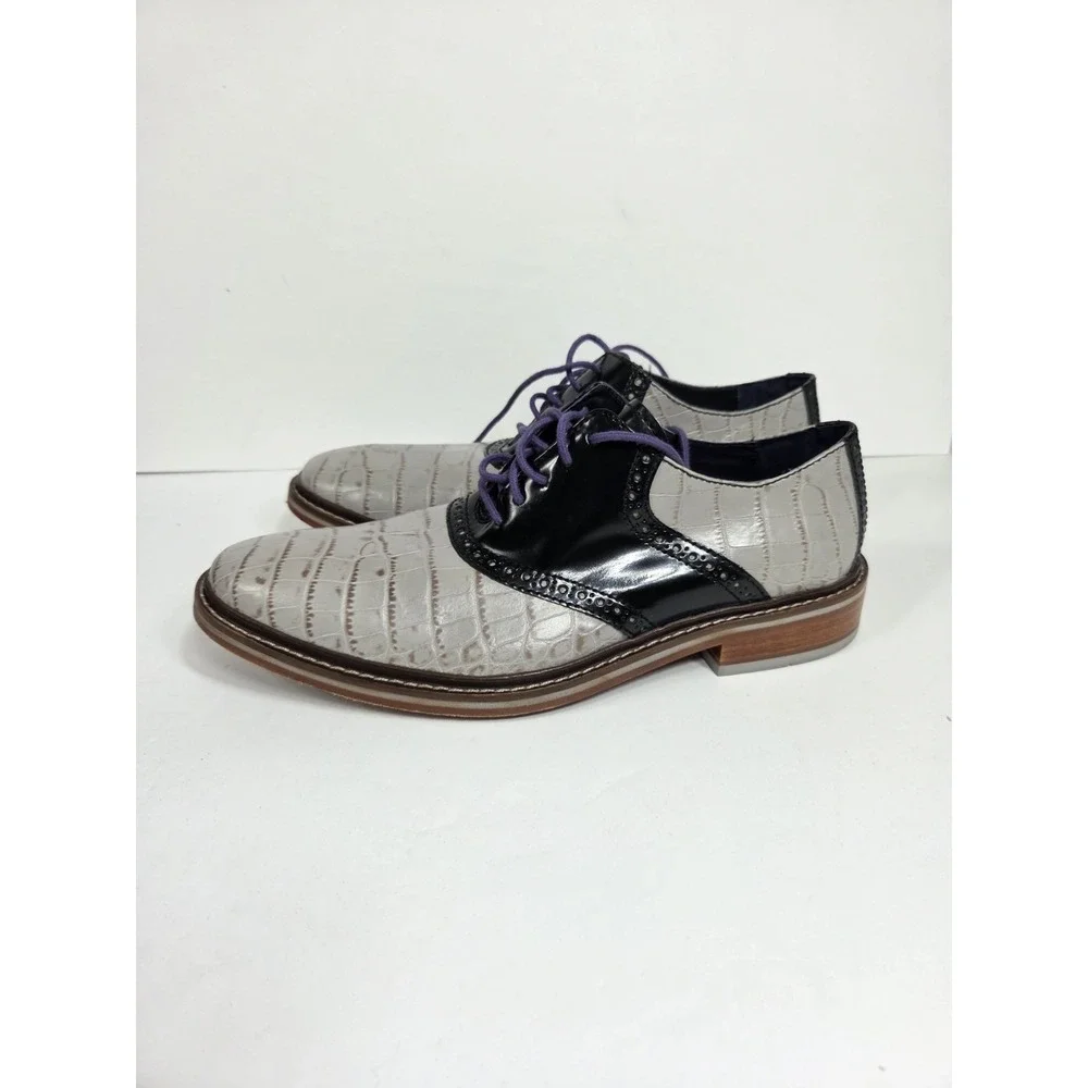Cole Haan Colton Saddle Oxford shoe  gray croc-embossed /Black  9.5 Men  Rare